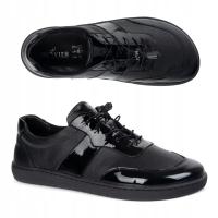 Buty damskie barefoot skóra tęgie szerokie ARIA czarne błyszczące