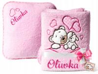 DWUWARSTWOWY Długowłosy Kocyk HAFT IMIĘ + PODUSIA