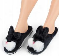 Pantofle Domowe Ciepłe Czarne KRÓLIK Kapcie Wsuwane Zakryte Ciepłe *38-39*
