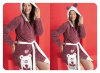 Christmas szlafrok damski do kolan z kapturem