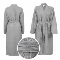 Вафельный Халат Кимоно Серый Унисекс Длинный Мягкий Сертификат