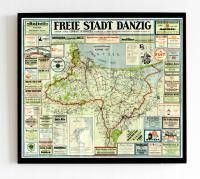 Старая карта свободного города Гданьск Данциг 1927r. 110x90cm