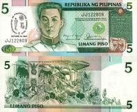 # FILIPINY - 5 PESOS - 1987 - P-176a - UNC