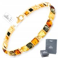 Złota Bransoletka 925 Bursztyn Bałtycki Mix