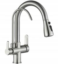 BATERIA KUCHENNA TRÓJDROŻNA FILTR WYCIĄGANA WYLEWKA SREBRNY NIKIEL