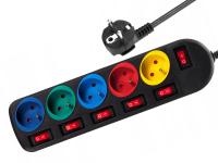 Przedłużacz listwowy rozdzielacz listwa włączniki 3 metry 5 gniazd czarny