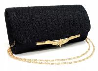 CZARNA KOPERTÓWKA TOREBKA WIECZOROWA damska złota elegancka z łańcuszkiem