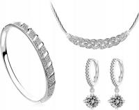 Srebrny komplet biżuterii ślubnej srebrzony elegancki z cyrkoniami prezent