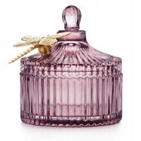 Стеклянная шкатулка органайзер темно-розовый стрекоза золото