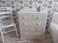 DREWNIANA MALOWANA KOMODA SZAFKA KWIATY SHABBY CHIC