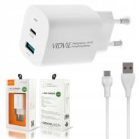 Ładowarka sieciowa VIDVIE PLE248 1xUSB + 1xType C 20W biały z kablem 1 m