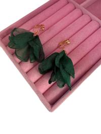 Klipsy materiałowe zielone lekkie złote wiszące c69