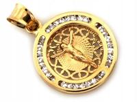 Medalik damski złoty pr.585 okrągły z cyrkoniami Jezus Ukrzyżowany 1.20g