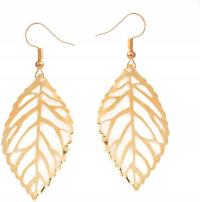 Złote długie kolczyki ślubne ażurowe liście złocone długie wiszące łezki