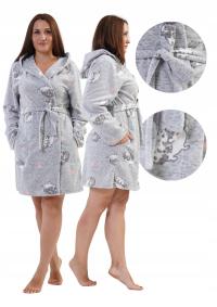 Szlafrok damski polarowy z kapturem Wiązany z Kieszeniami ciepły miły