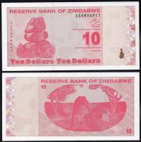 $ Zimbabwe 10 DOLLARS P-94 UNC 2009