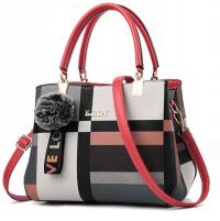 Torebka damska KUFEREK miejska w kratkę z pomponem modna elegancka