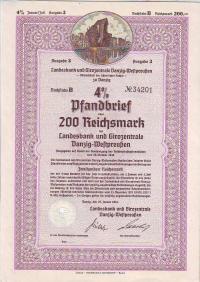 Gdański Bank Ziemski, list zastawny na 200 marek z 1941 r