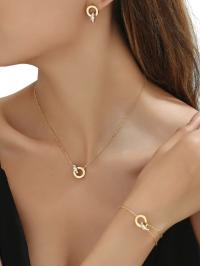 НАБОР ЮВЕЛИРНЫХ ИЗДЕЛИЙ ИЗ ХИРУРГИЧЕСКОЙ СТАЛИ, КОЛЬЦО ИЗ ЦИРКОНА, СТРАЗЫ, ЗЛОТЫЙ ЦВЕТ