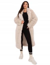 Jasnobeżowe futro damskie płaszcz zimowy elegancki długi sztuczne futro