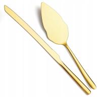Łopatka i nóż do ciasta w złotym kolorze serwer złoty łopatka złota z nożem