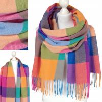 WEŁNIANY CIEPŁY SZAL damski STYLOWA MODNA KRATA szalik chusta PIĘKNE KOLORY