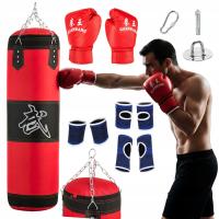 WOREK TRENINGOWY BOKSERSKI WISZĄCY ZESTAW RĘKAWICE OCHRANIACZE + MOCOWANIA