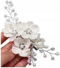Grzebyk Srebrny ślub ozdoba do włosów kwiaty perły