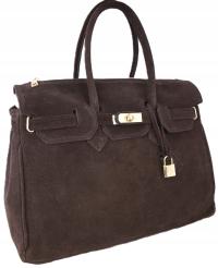 Torebka Włoska CZEKOLADOWA Kuferek SKÓRA ZAMSZ NATURALNY Vera Pelle +pasek