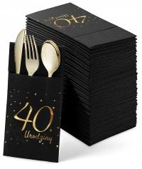 Карманы для столовых приборов чехол черный 40 день рождения салфетки 40стка сорока
