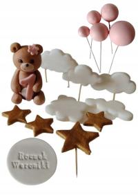 Сахарные фигурки для торта годовалый набор плюшевый мишка, звезды, облака, воздушные шары имя