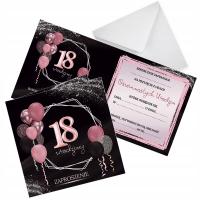 Zaproszenia na 18 Urodziny Różowe Balony Party Koperta Biała