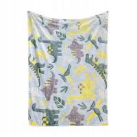 DUŻY KOC KOCYK ŚWIECĄCY W CIEMNOŚCI BŁĘKITNY DUŻE DINOZAURY PREZENT 150x200