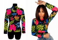 Цветастая цветочная блузка с высоким воротом и длинным рукавом, разные цвета S / M