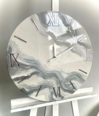 Уникальные гламурные часы из эпоксидной смолы 50 см белый / серый / серебристый