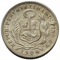 44626. Peru - 1/2 dinero - 1904r. - Ag