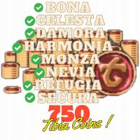 750 Tibia Coins Tc BONA CELESTA DAMORA HARMONIA MONZA NEVIA REFUGIA SECURA