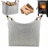 57L filc KOSZ POJEMNIK NA DREWNO KOMINKA Z Drewnianymi Rączkami