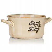 Миска для супа керамическая глубокая с ручками бежевая