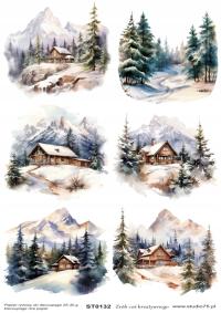Рисовая бумага для декупажа зима пейзажи горы Рождество A4