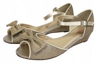 BUTY MŁODZIEŻOWE SANDAŁY SANDAŁKI NA OBCASIE KOMUNIJNE DZIECIĘCE BEŻOWE