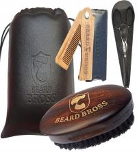 ZESTAW DLA MĘŻCZYZN DO BRODY I WĄSÓW ZAROST SZCZOTKA GRZEBIEŃ SKŁADANY ETUI