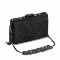 WIZYTOWA TOREBKA DAMSKA PUZDERKO WIECZOROWA KOPERTÓWKA Z ŁAŃCUSZKIEM CZARNA