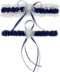Женская подвязка темно-синяя с кружевом Белая универсальная 2 шт.
