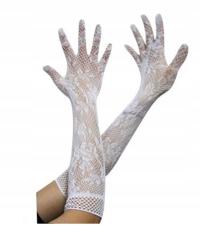 DŁUGIE KORONKOWE AŻUROWE RĘKAWICZKI ŚLUB