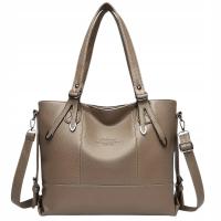 Torebka BRĄZOWA KHAKI Damska Duża A4 Miejska Pojemna Skóra Ekologiczna