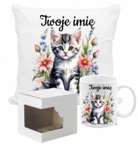 ZESTAW KUBEK PODUSZKA KOT KOTKI KOTY KOCIĘTA KOCIAKI DOWOLNE IMIĘ
