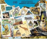 Zestaw 100 znaczków pocztowych - ZWIERZĘTA AFRYKI