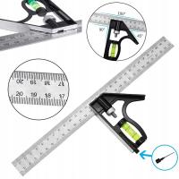 Stalowy Kątownik Stolarski Budowlany z Poziomicą i Rysikiem 300mm