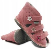 Danielki S124 róż profilaktyczne kapcie dla dziewczynki skórzane papcie